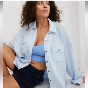 Aerie Lumber Jane Button Down Waffle Shirt In Light Blue. Size Large.